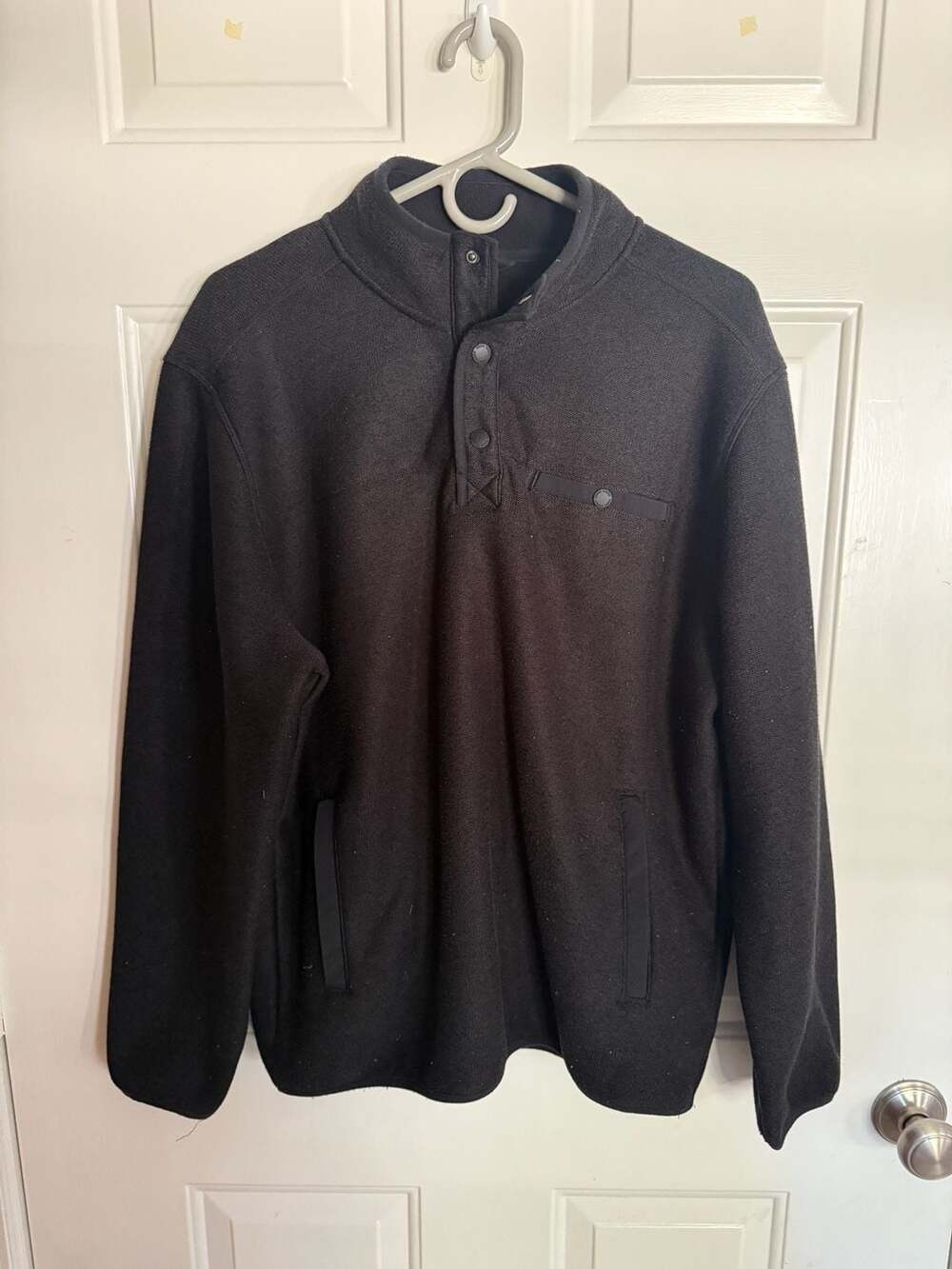Eddie Bauer Men's Black Fleece Mock Neck Snap Pullover Sweater